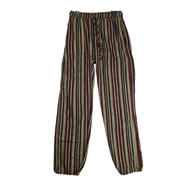 Earthbound Trading Co Striped Cotton Pants Women's S Nepal Elastic Waist Hippie - Picture 1 of 10